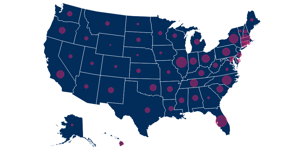 Map of Radio Health Journal's coverage across the U.S.